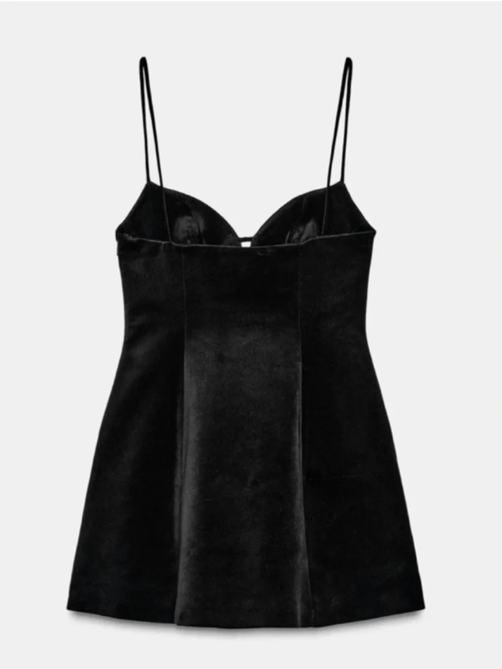 Zara Women’s V Neck Short Strappy Black Velvet Voluminous Hem Mini Dress Size S - Picture 4 of 5